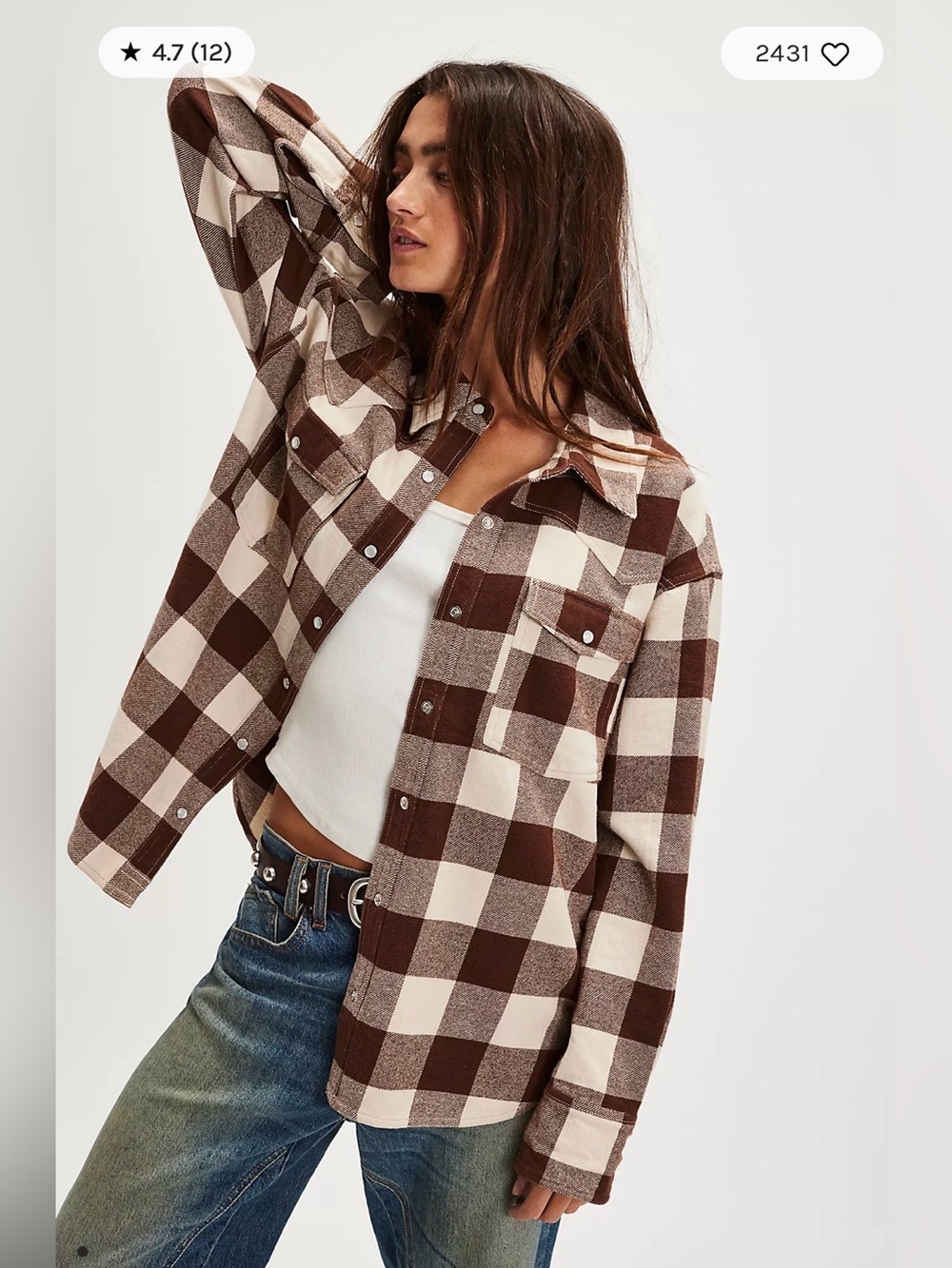 We the Free Hideaway Plaid Button-Front Shirt - Brown/Cream